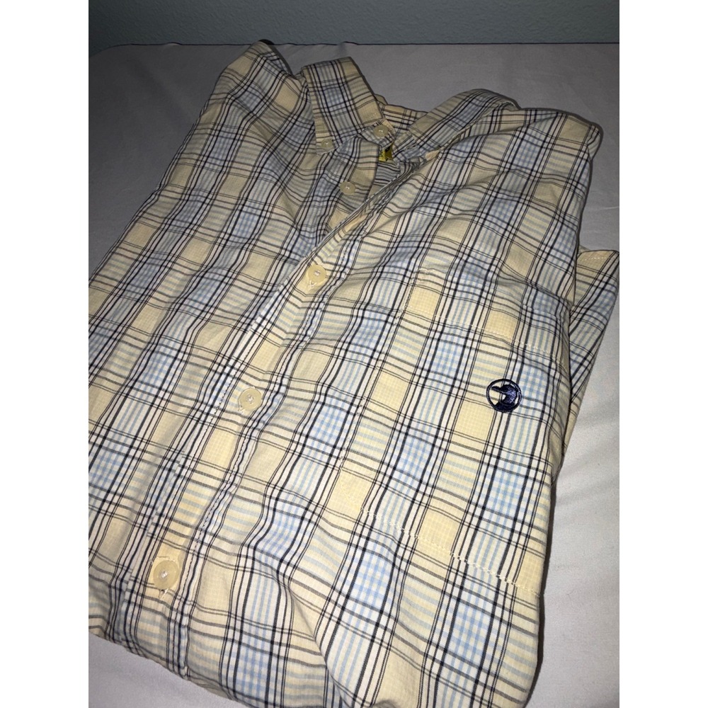 Duck Head Mens Yellow Blue Plaid Short Sleeve Button Down Cotton Shirt Large